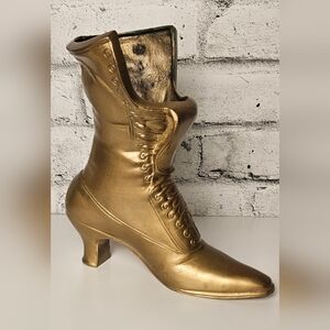 Vintage Solid Brass Victorian Button Boot Vase Planter – Antique Style